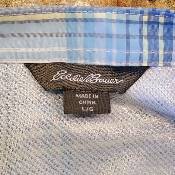 New Women's Eddie Bauer Adventure Blue Plaid Short Sleeve Shirt Size Large UPF - Picture 3 of 9